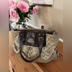 Vintage Coach Ashley Signature Brown Carryall Shoulder Bag